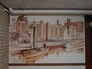 muurschildering van het oude pakhuis in de haven aan de Oosterkade Groningen